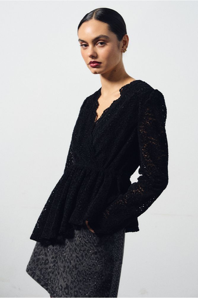 Top asymétrique en velours, brodé