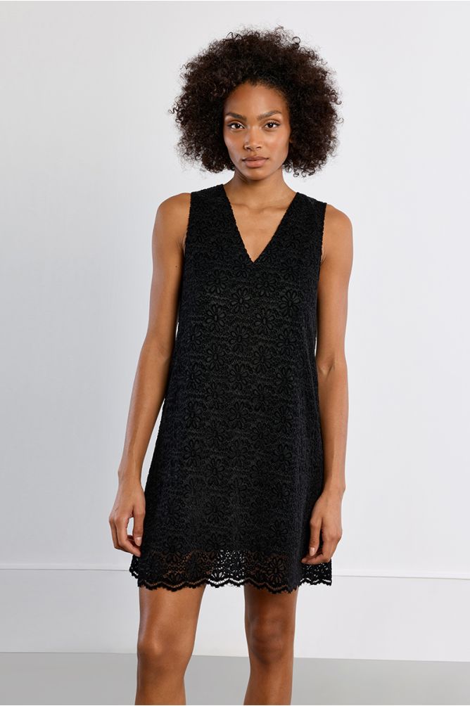 Velvet mini dress, embroidered