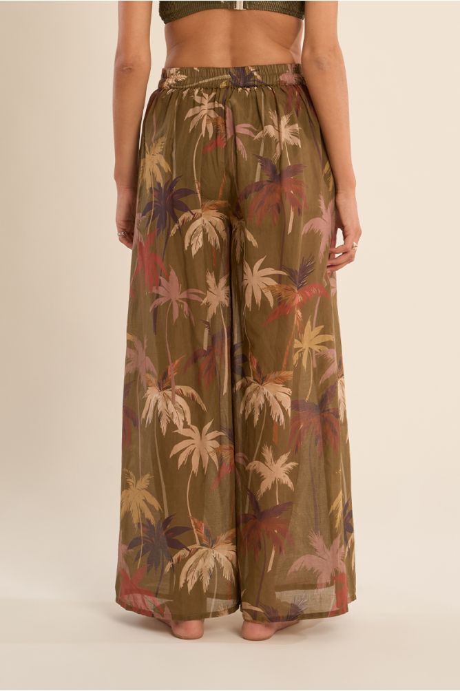 Printed wide pants and tie belt