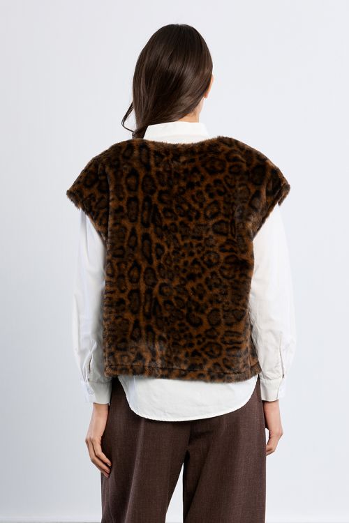 Sleeveless faux fur jacket, leopard
