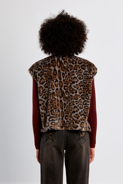 Veste sans manches en fausse fourrure, léopard