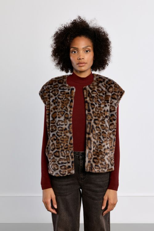 Veste sans manches en fausse fourrure, léopard