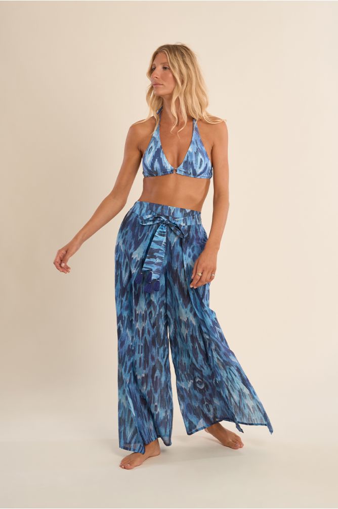 Printed wide pants and tie belt