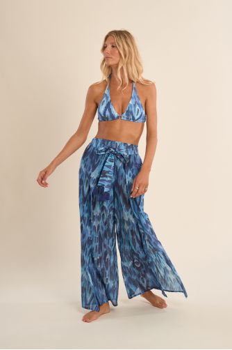 Printed wide pants and tie belt