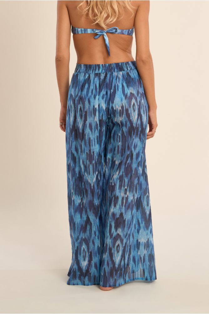 Printed wide pants and tie belt