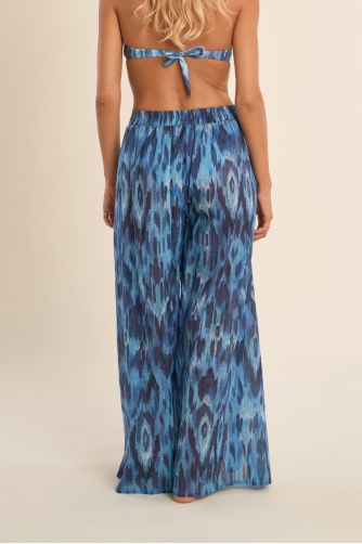 Printed wide pants and tie belt