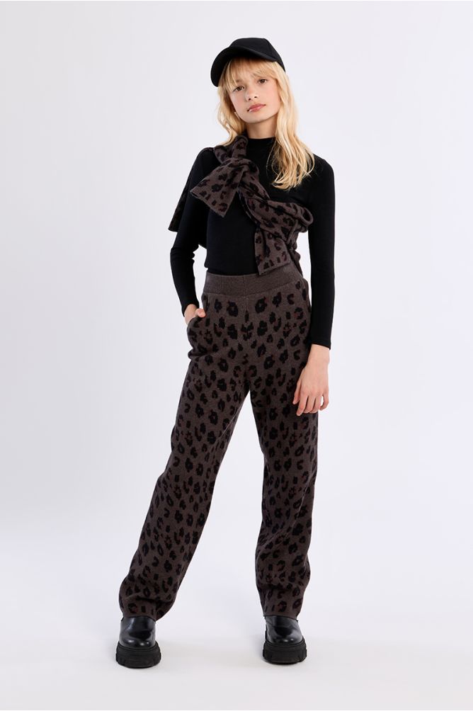 Pantalon en maille, imprimé animalier