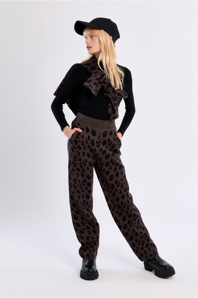 Pantalon en maille, imprimé animalier