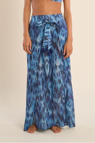 Printed wide pants and tie belt