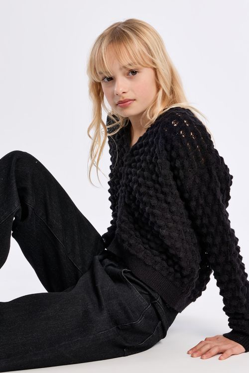 Pull col V en maille ajourée