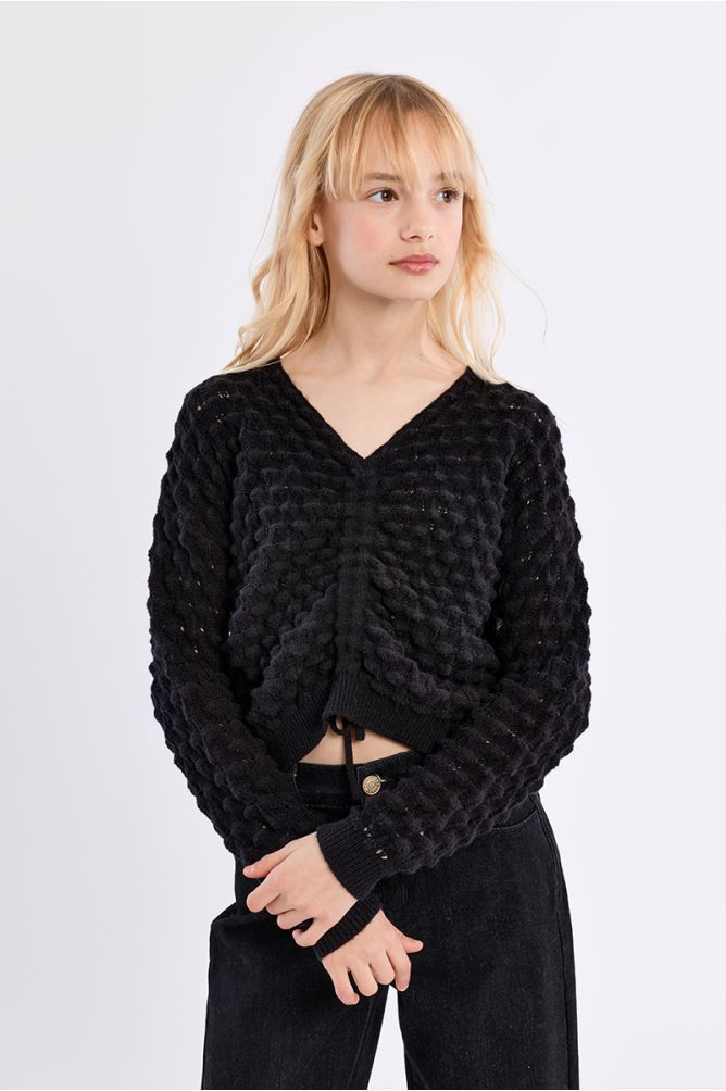 Pull col V en maille ajourée