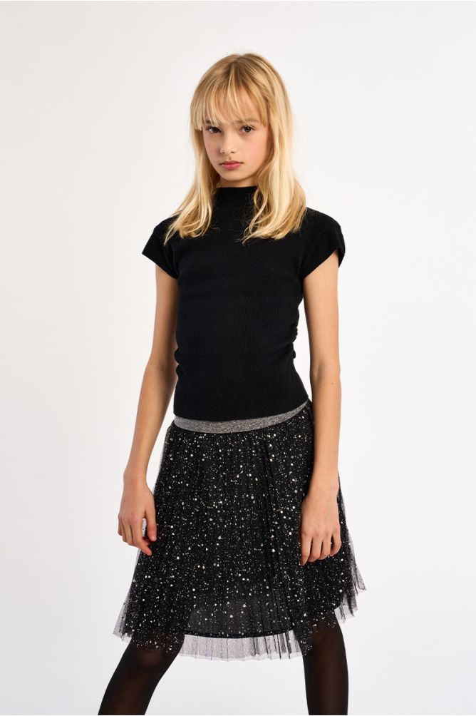 Ruched top, stand-up collar