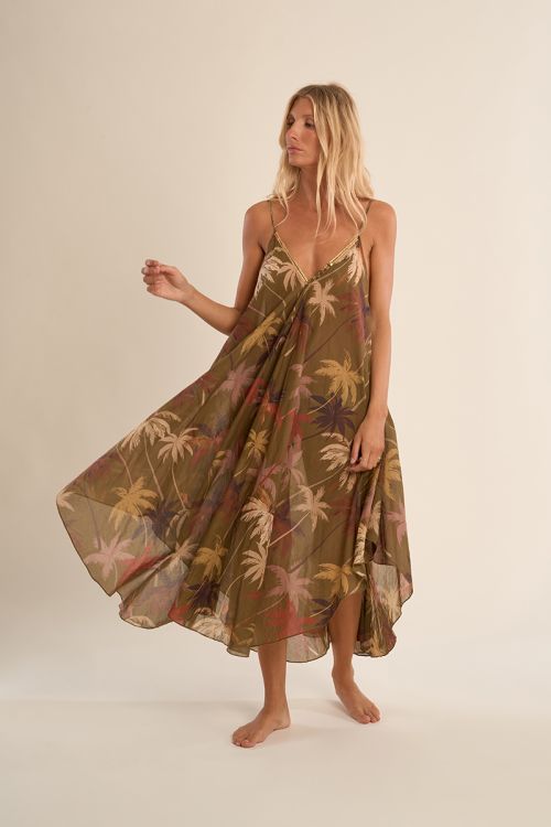 Longue robe fluide en coton, imprimée