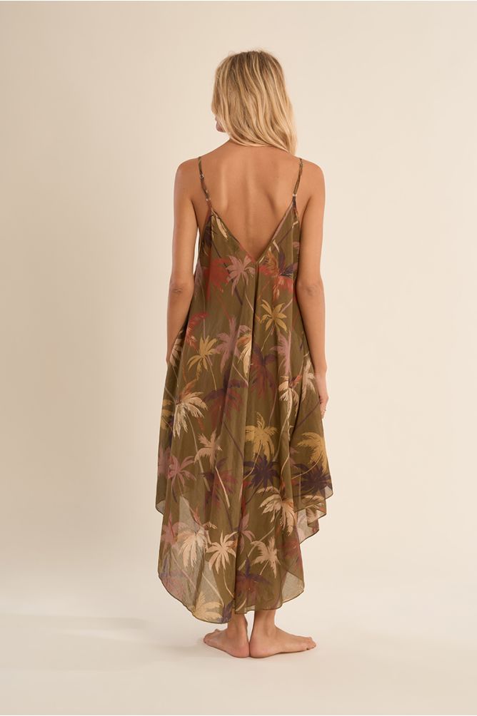 Long, flowing cotton dress, printed