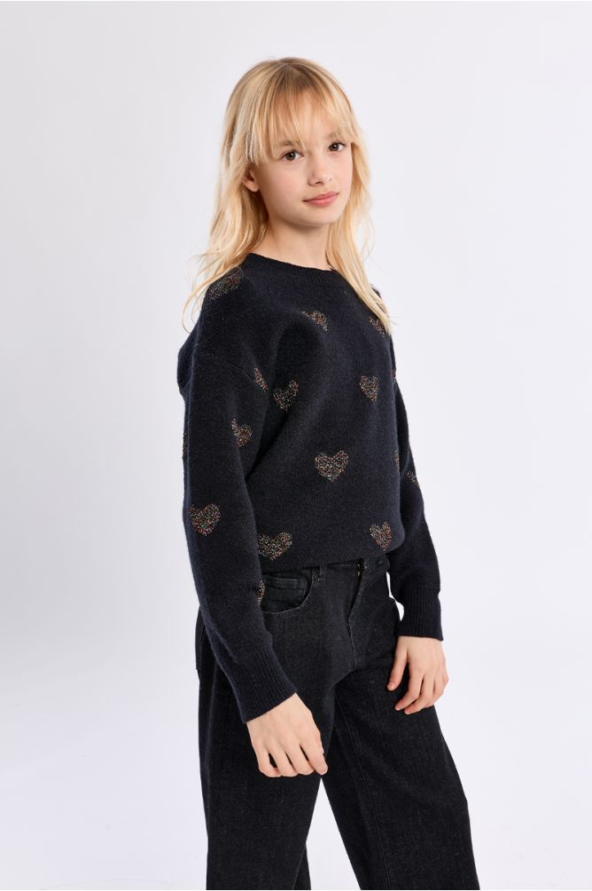 Pull en maille, imprimé cœurs