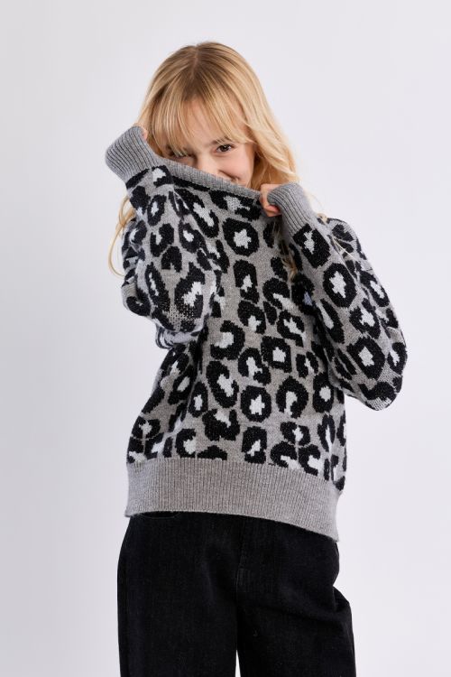 Knitted sweater, leopard print