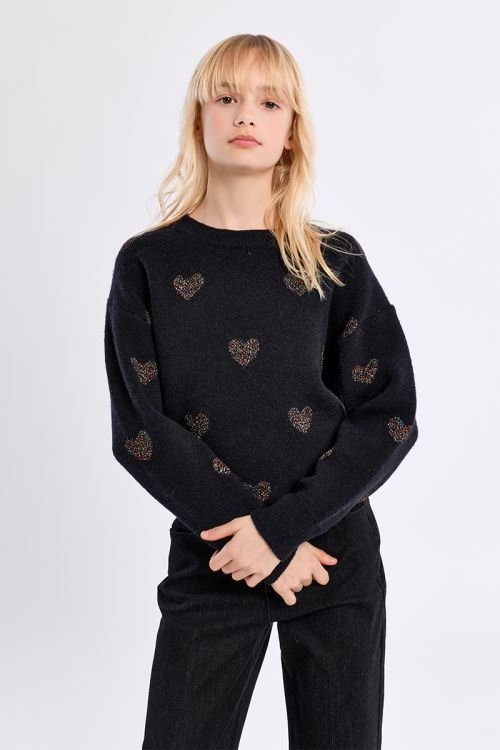 Pull en maille, imprimé cœurs