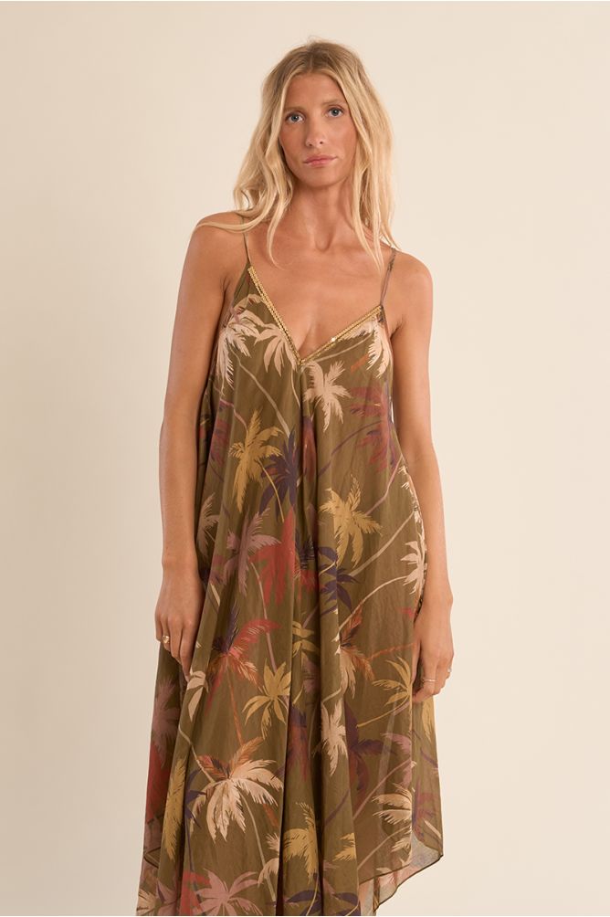 Longue robe fluide en coton, imprimée