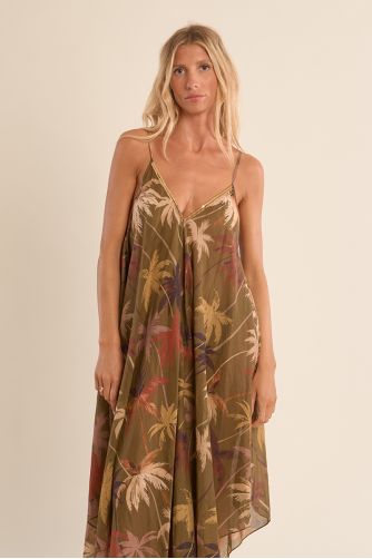 Long, flowing cotton dress, printed