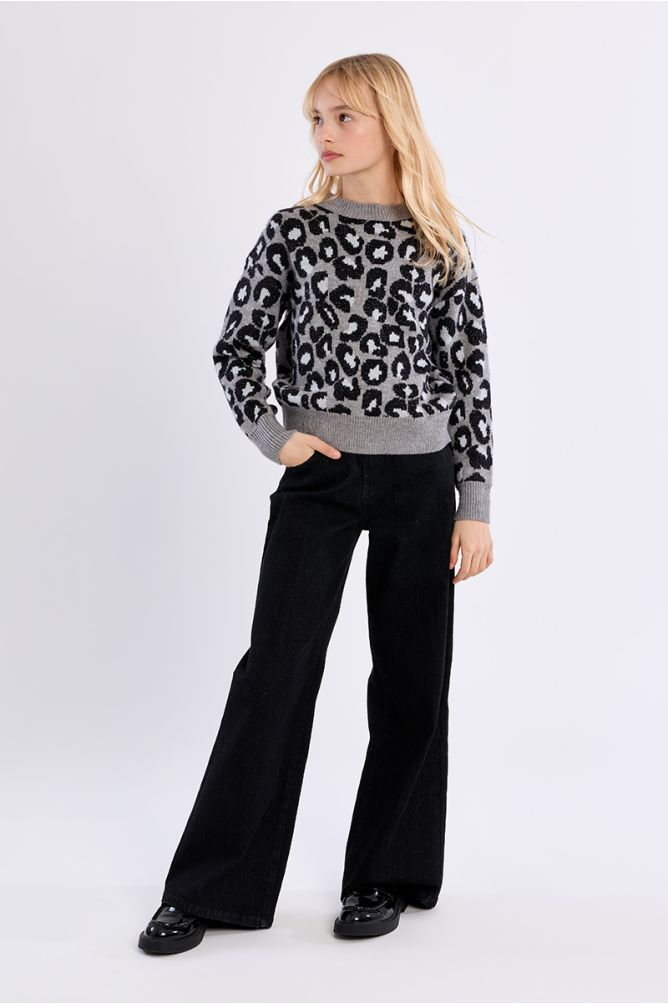 Knitted sweater, leopard print