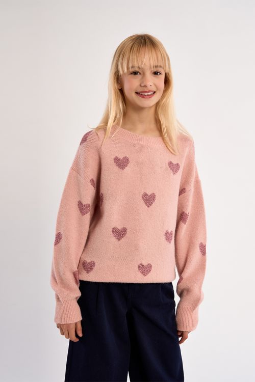Pull en maille, imprimé cœurs