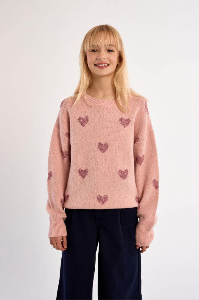 Pull en maille, imprimé cœurs