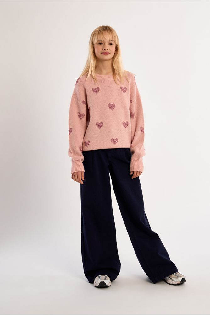 Knitted sweater, heart print