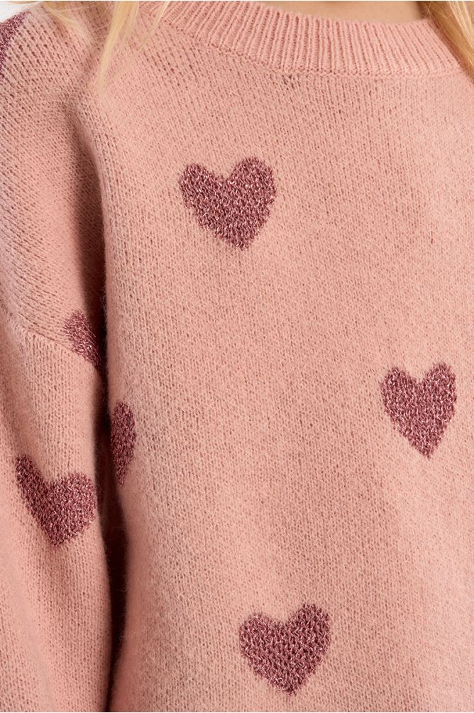 Pull en maille, imprimé cœurs