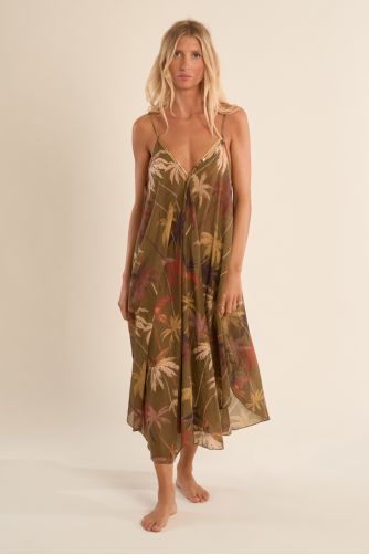 Long, flowing cotton dress, printed