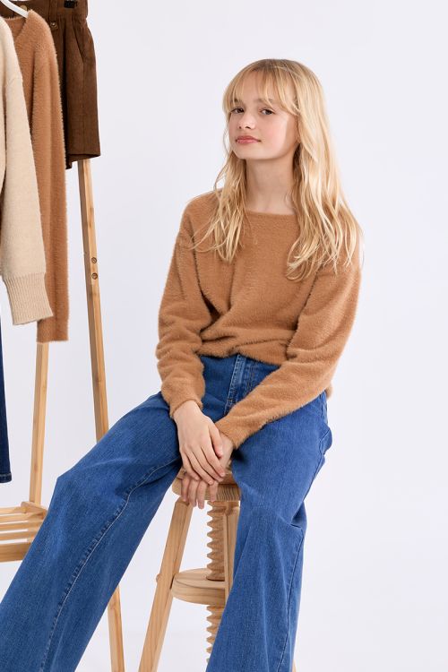 Fluffy crew neck sweater