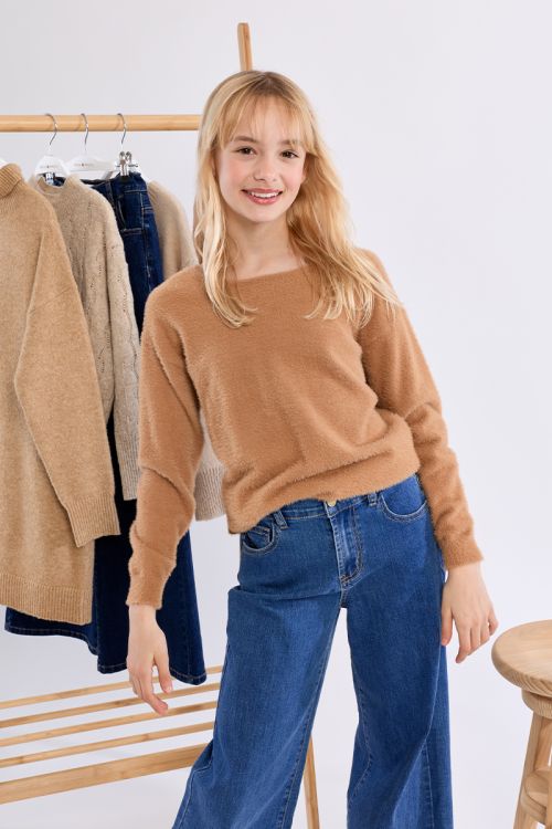 Fluffy crew neck sweater