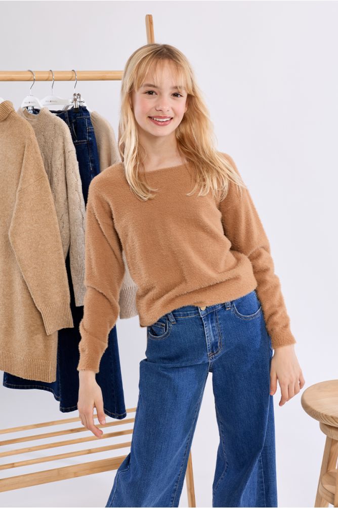 Fluffy crew neck sweater