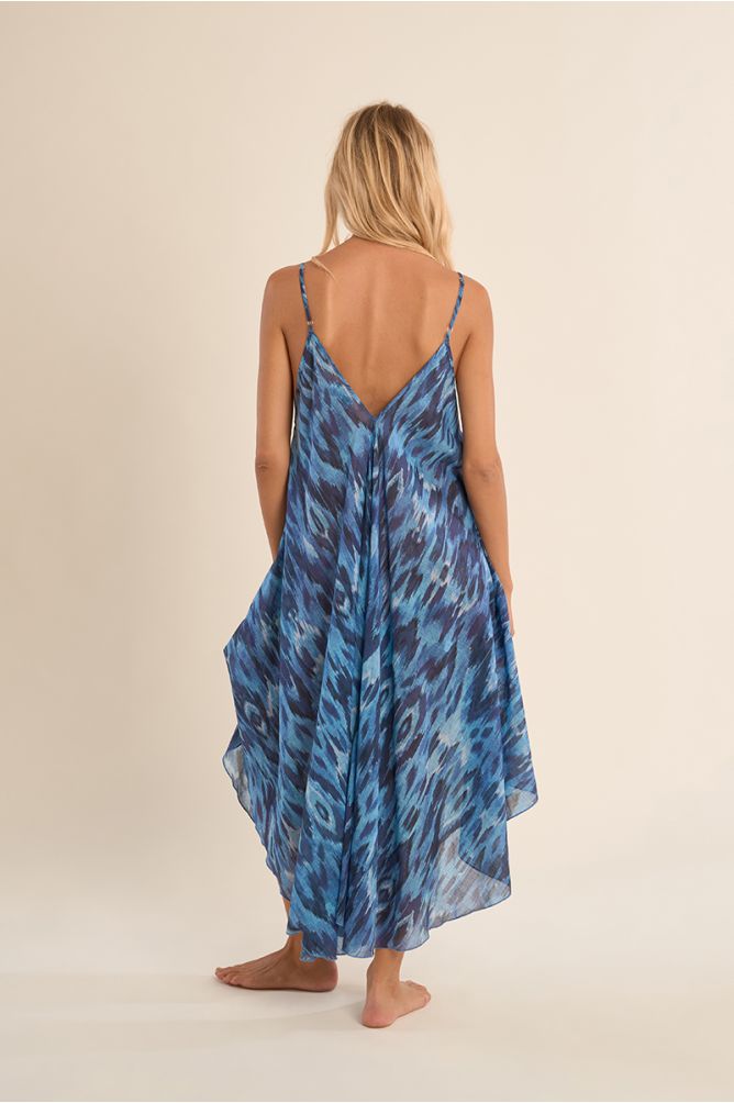 Longue robe fluide en coton, imprimée