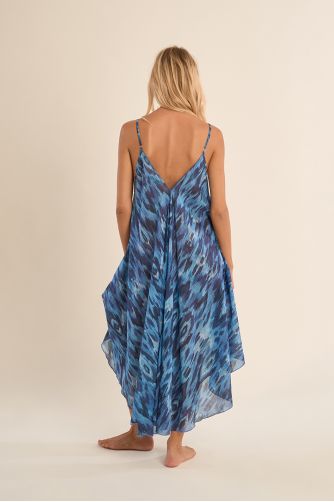 Longue robe fluide en coton, imprimée