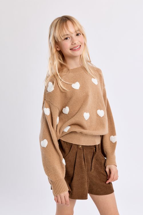 Knitted sweater, textured heart pattern