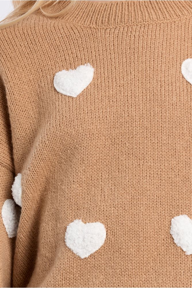 Pull en maille, motif cœur texturé
