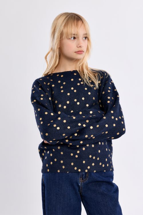Knitted sweater, polka dot print