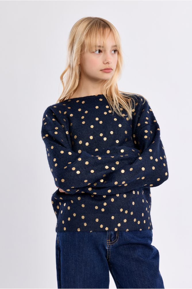 Knitted sweater, polka dot print