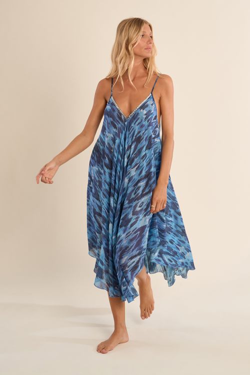 Longue robe fluide en coton, imprimée