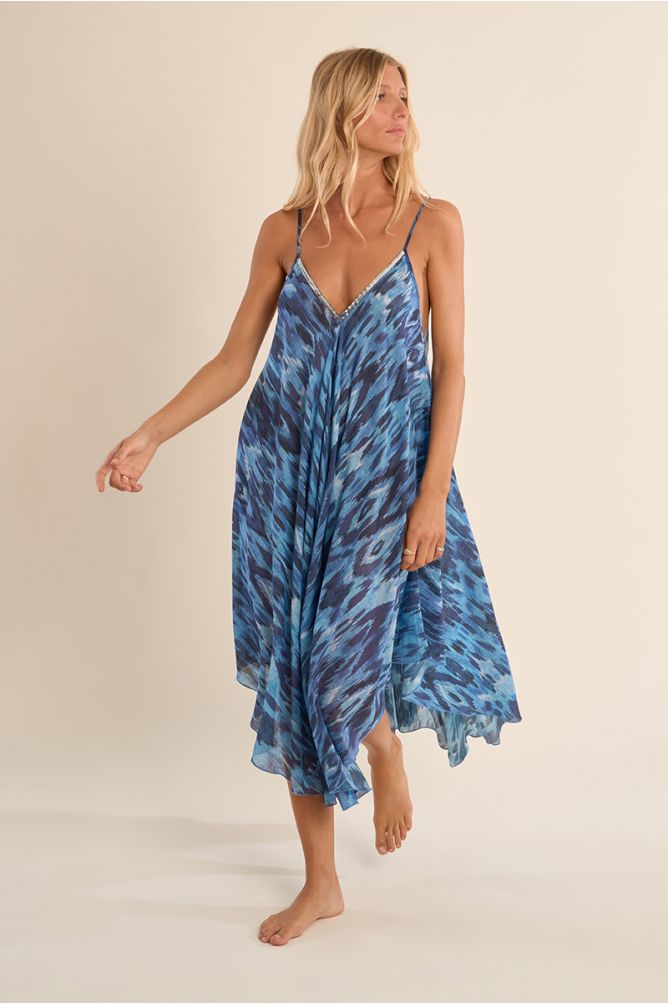 Longue robe fluide en coton, imprimée