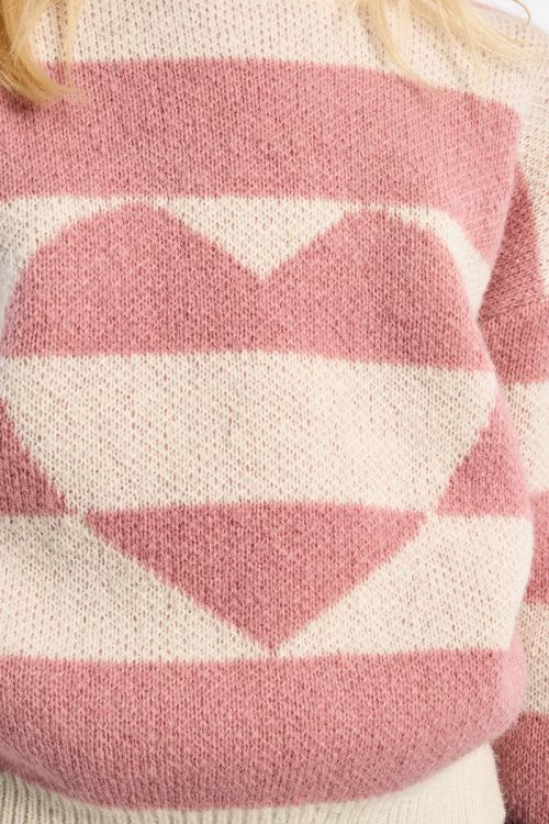 Striped sweater, heart pattern