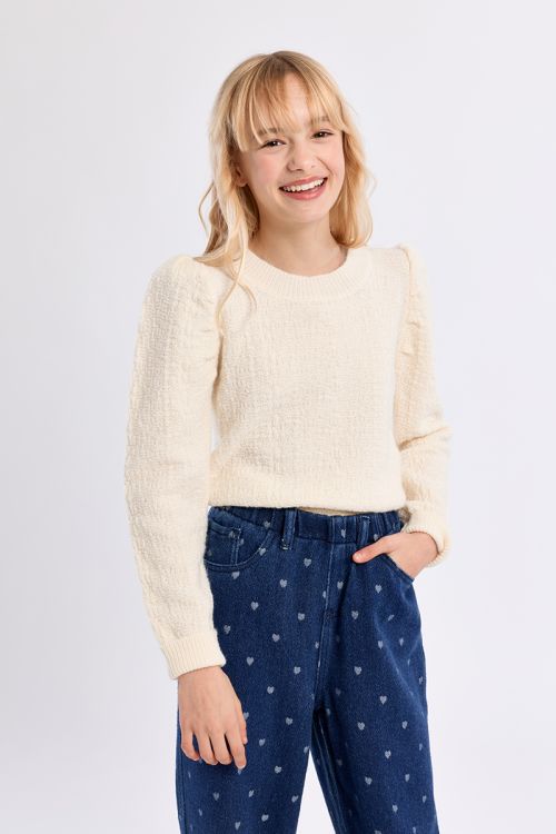 Knitted sweater, gathered shoulders