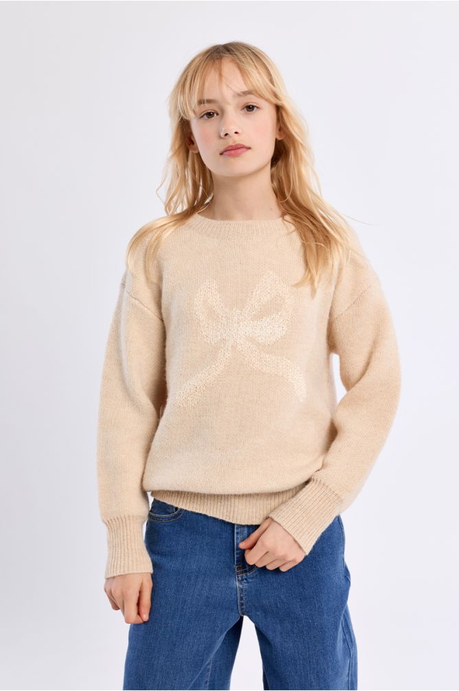 Knitted sweater, bow pattern