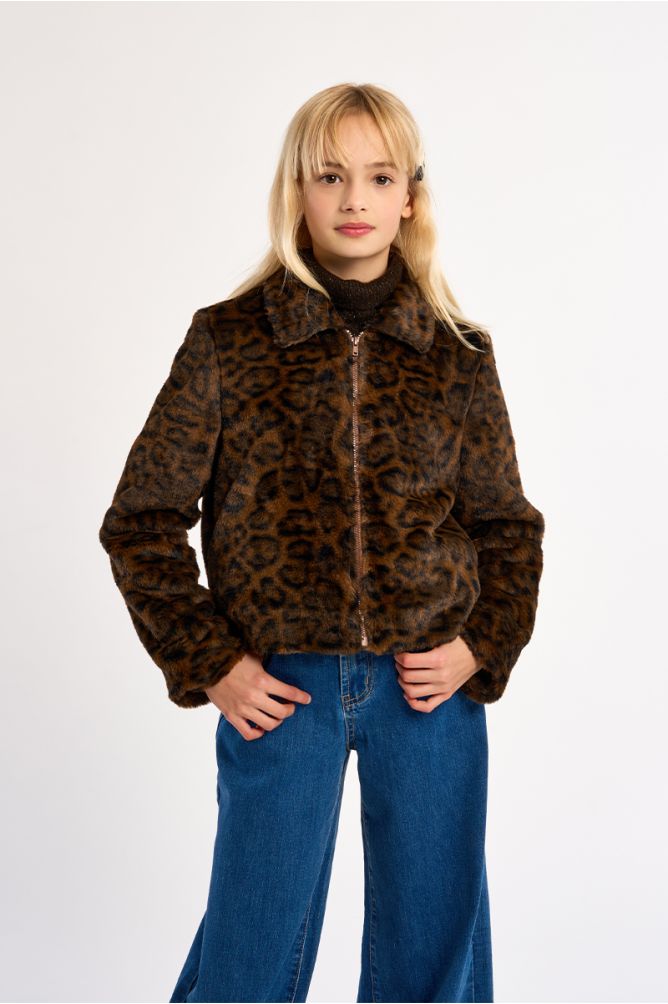 Faux fur zip-up jacket