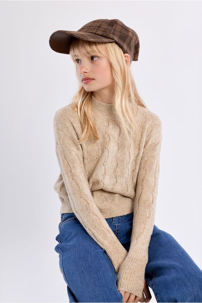 Pull en maille ajouré, col montant