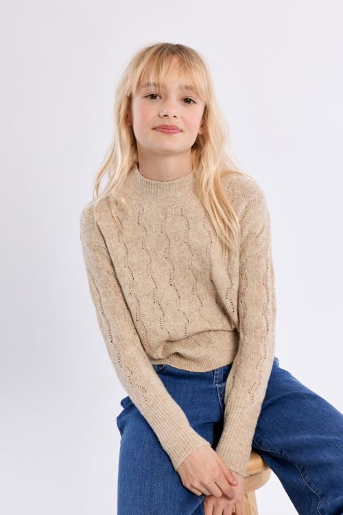 Pull en maille ajouré, col montant