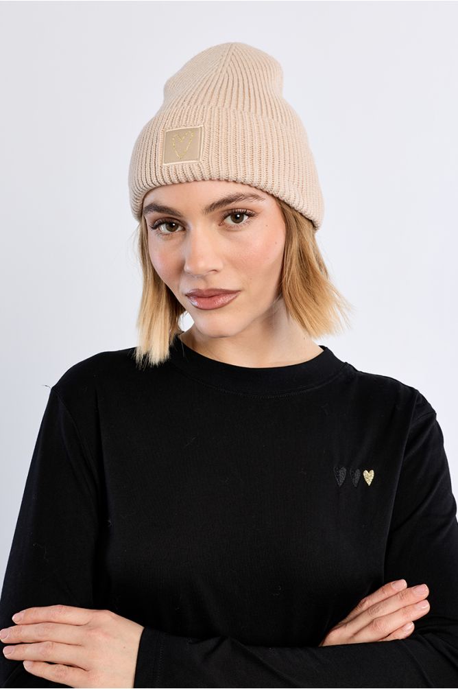 Bonnet en maille, patch Cœur