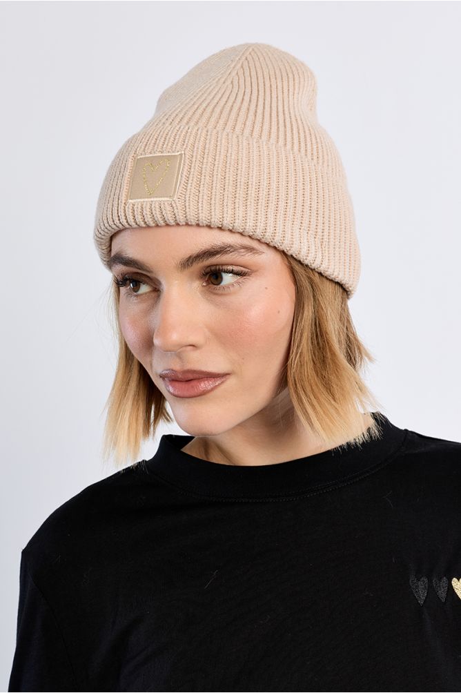 Bonnet en maille, patch Cœur