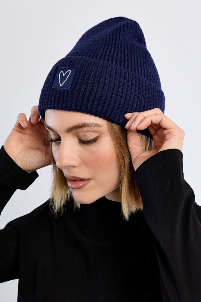 Bonnet en maille, patch Cœur