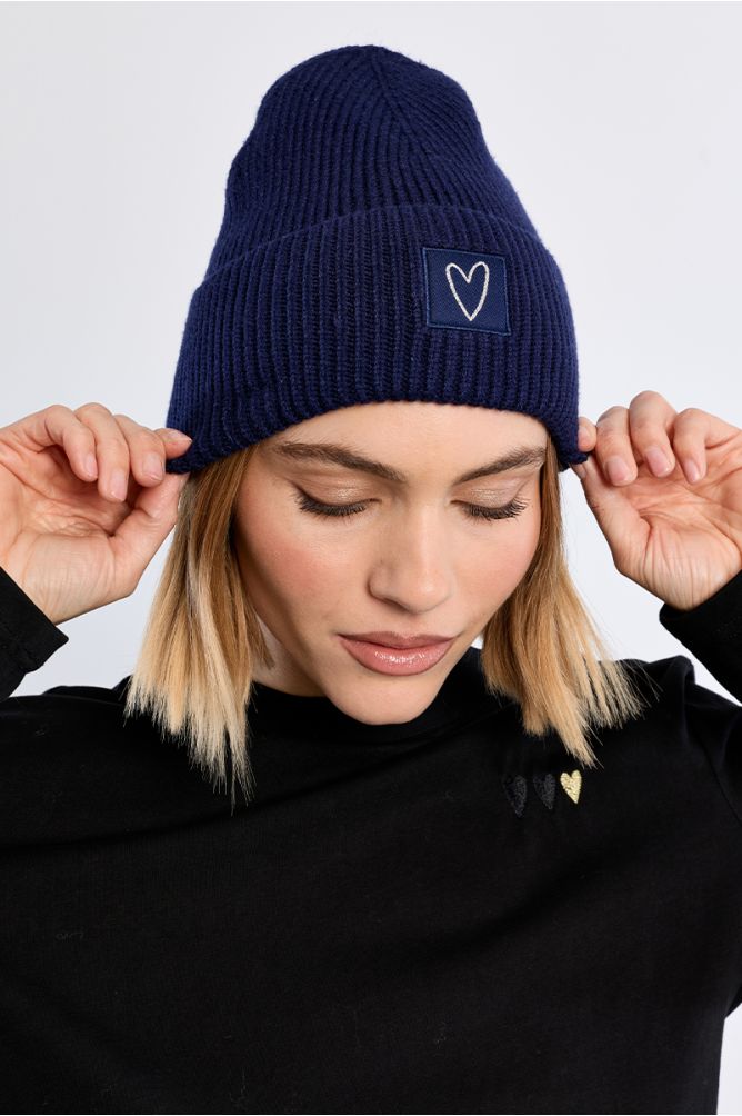 Bonnet en maille, patch Cœur